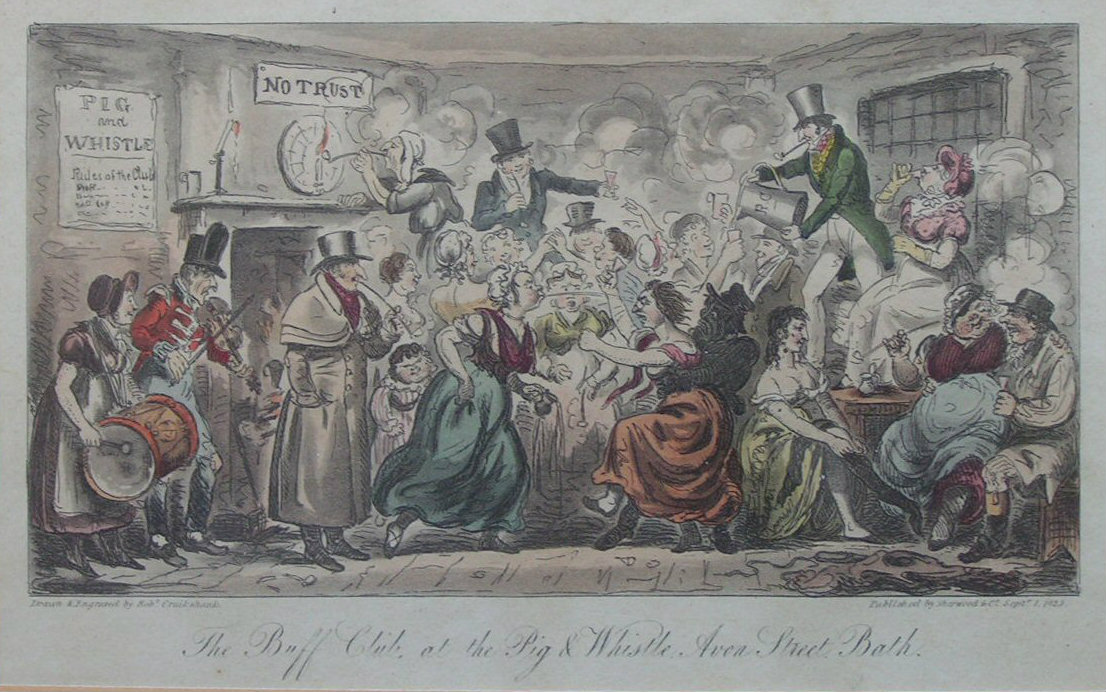 Aquatint - The Buff Club, at the Pig & Whistle, Avon Street Bath. - Cruikshank